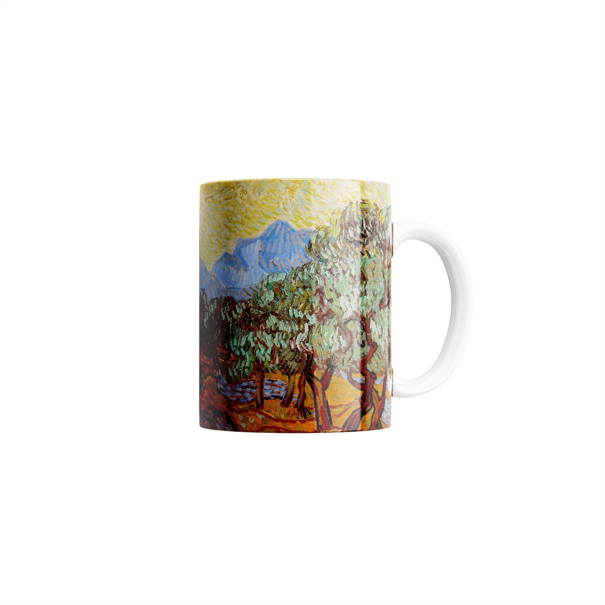 Taza Olivos Con Cielo Amarillo Y Sol - Vincent van Gogh