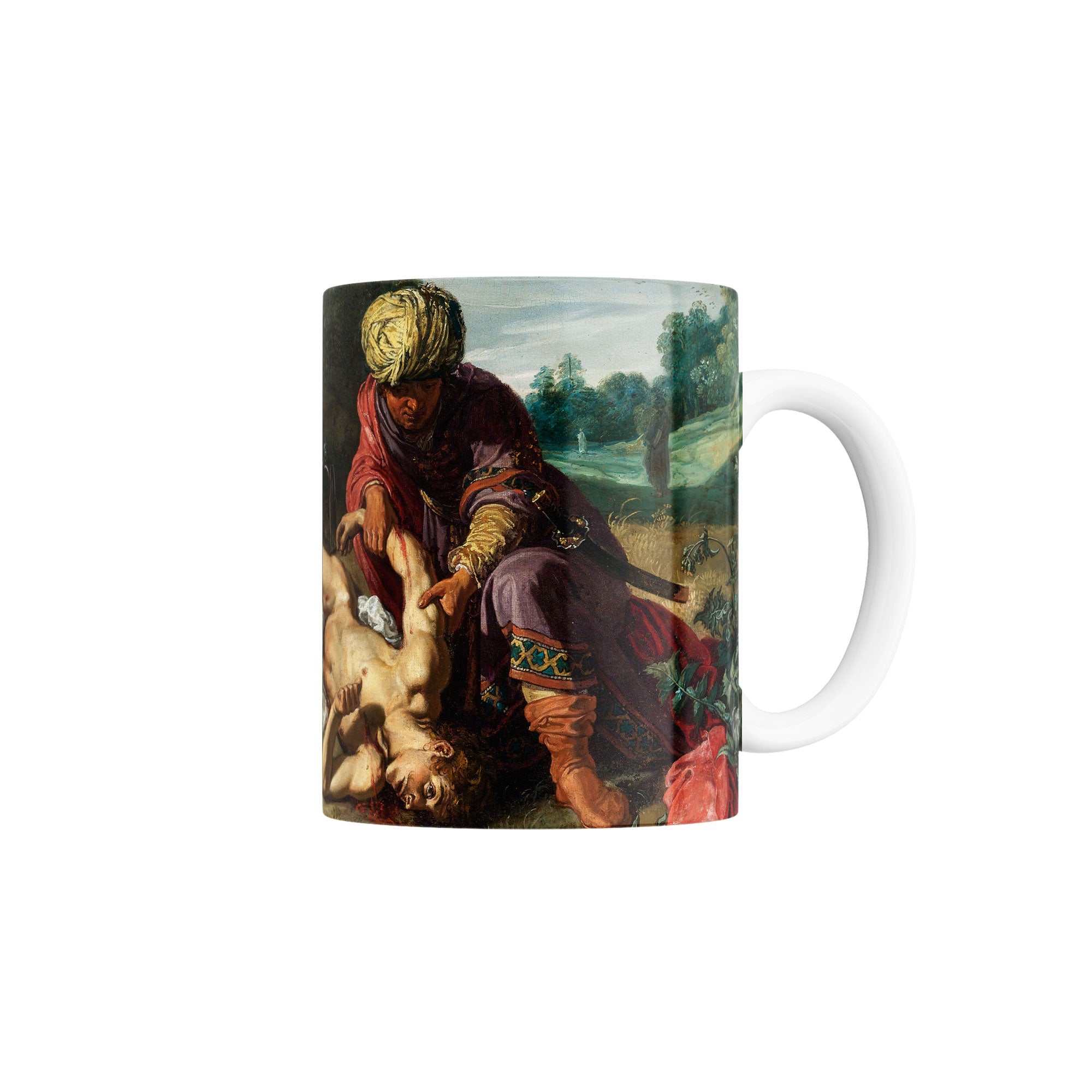 Taza El buen samaritano atendiendo las heridas del viajero - Pieter Lastman