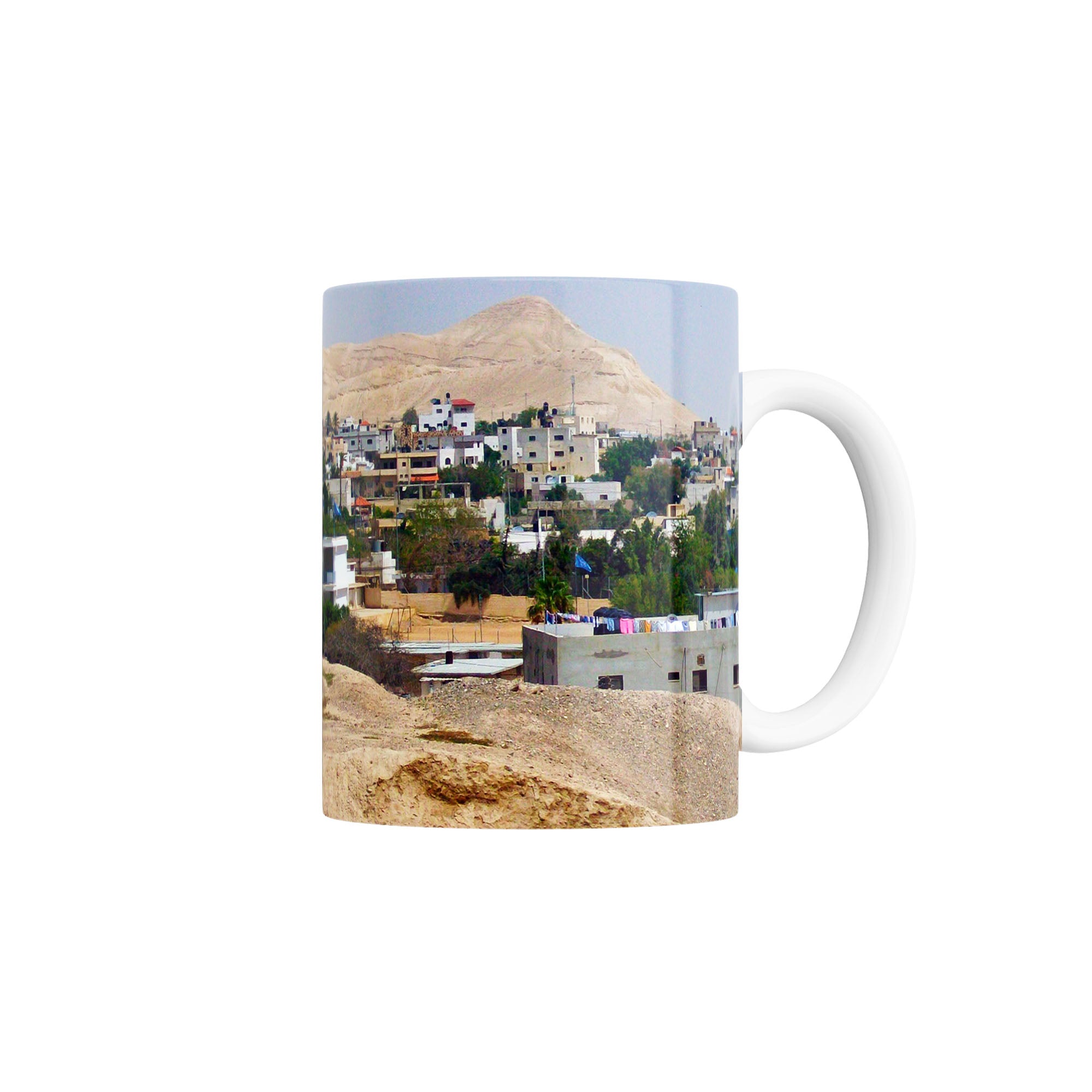 Taza Vista urbana de Jericó con montañas