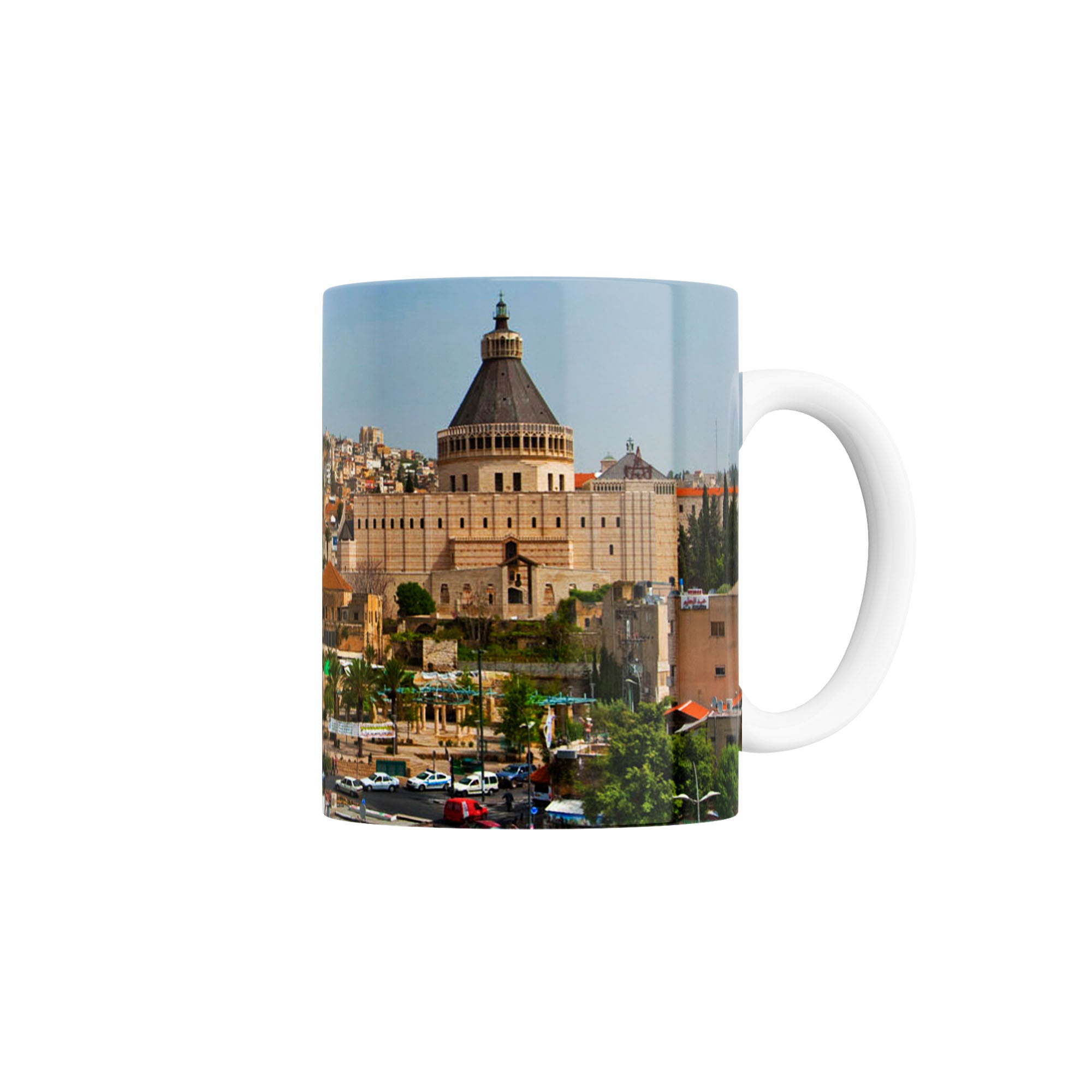 Taza Vista urbana de Nazaret con cielo azul